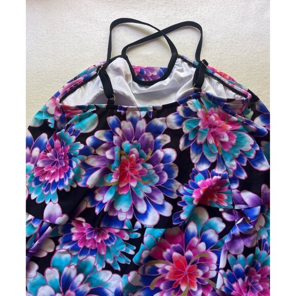 Maxine of Hollywood Floral Swim Top - Black, Blue, Pink - Picture 5 of 7